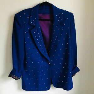 Vintage Oversized Royal Blue 1980's Rhinestone Blazer Jacket Size M